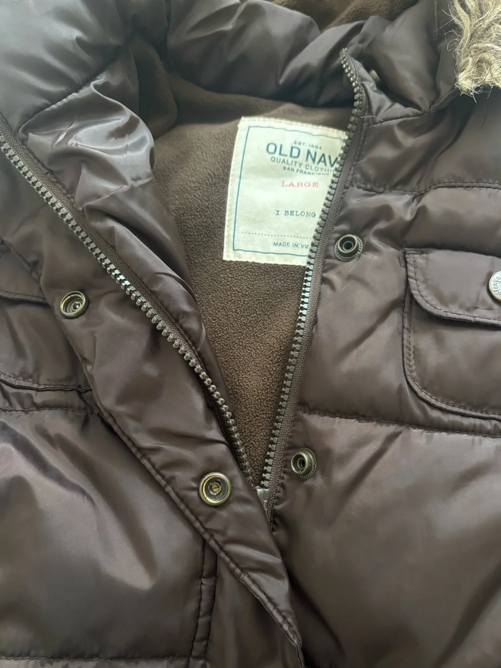 Old Navy Kids Brown Puffer Coat with Faux-Fur Trim Hood